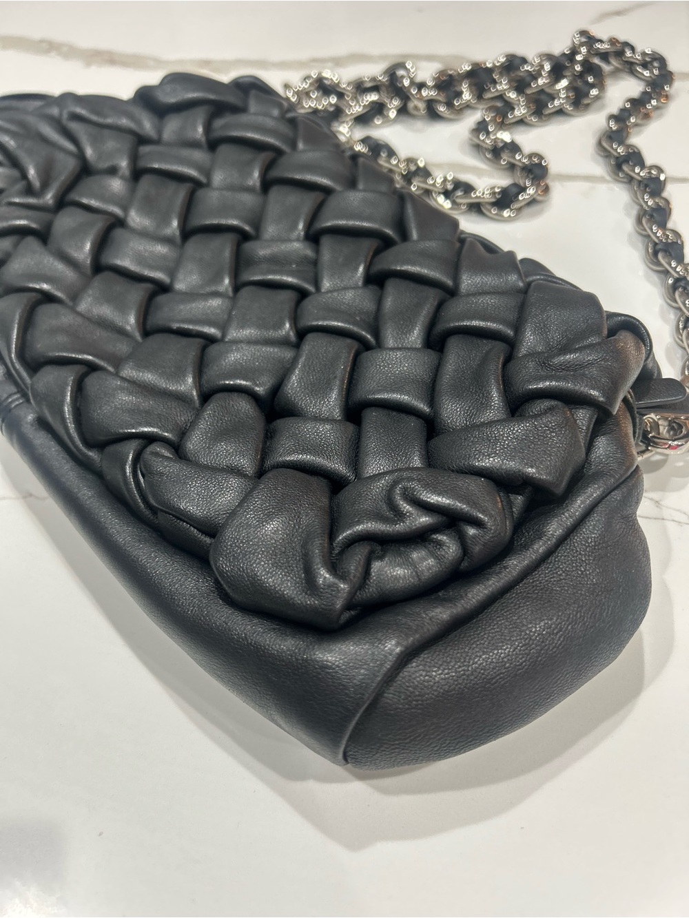 Charles David Black Woven Leather Crossbody with Chain Strap